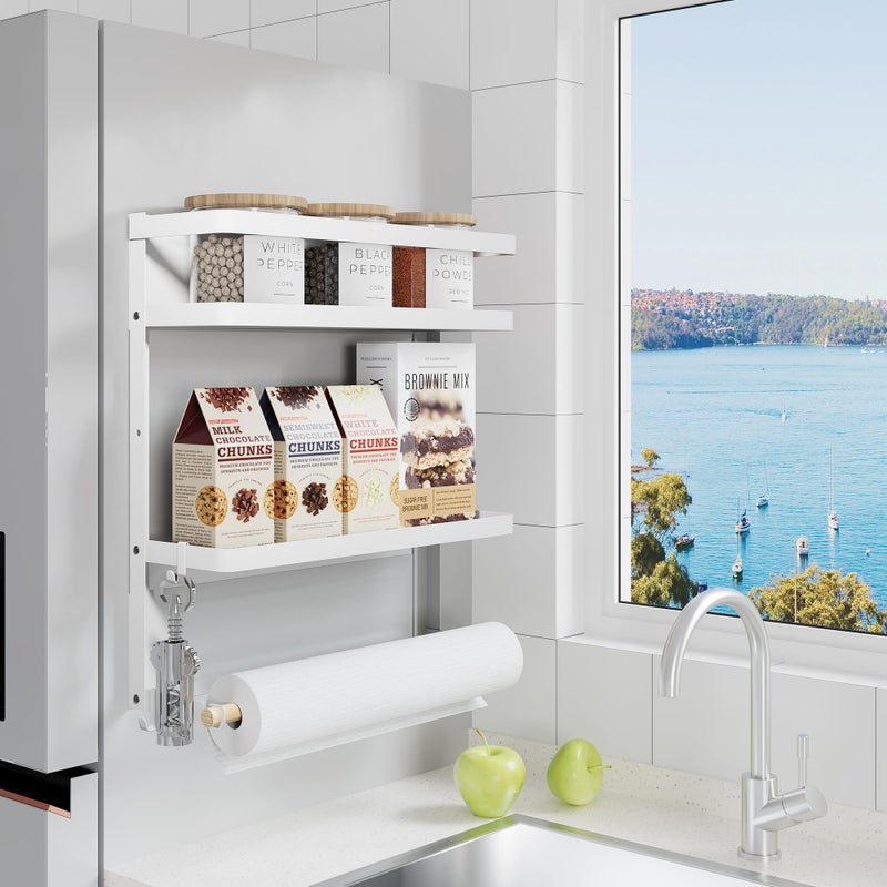Hoopoton Magnetic Spice Rack Organizer Single Tier Refrigerator Spice Storage Shelf, Easy to Install The Side of The Refrigerator Can Hold spices, Jar of Olive Oil (White L) - Image 4